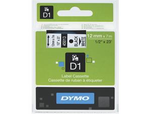 Tape DYMO D1 12mm x 7m sort på klar 